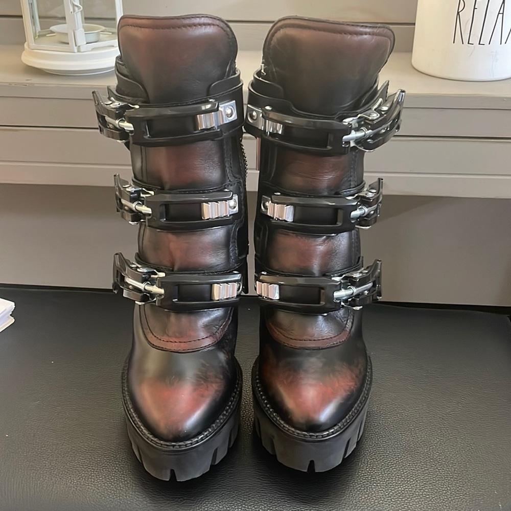 DSQUARED2 Black and Brown Multi-Buckle Heeled Boots